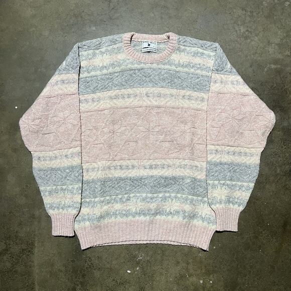 Vintage 80s Robert Bruce Pink Wool Winter Pattern Sweater - Picture 1 of 4